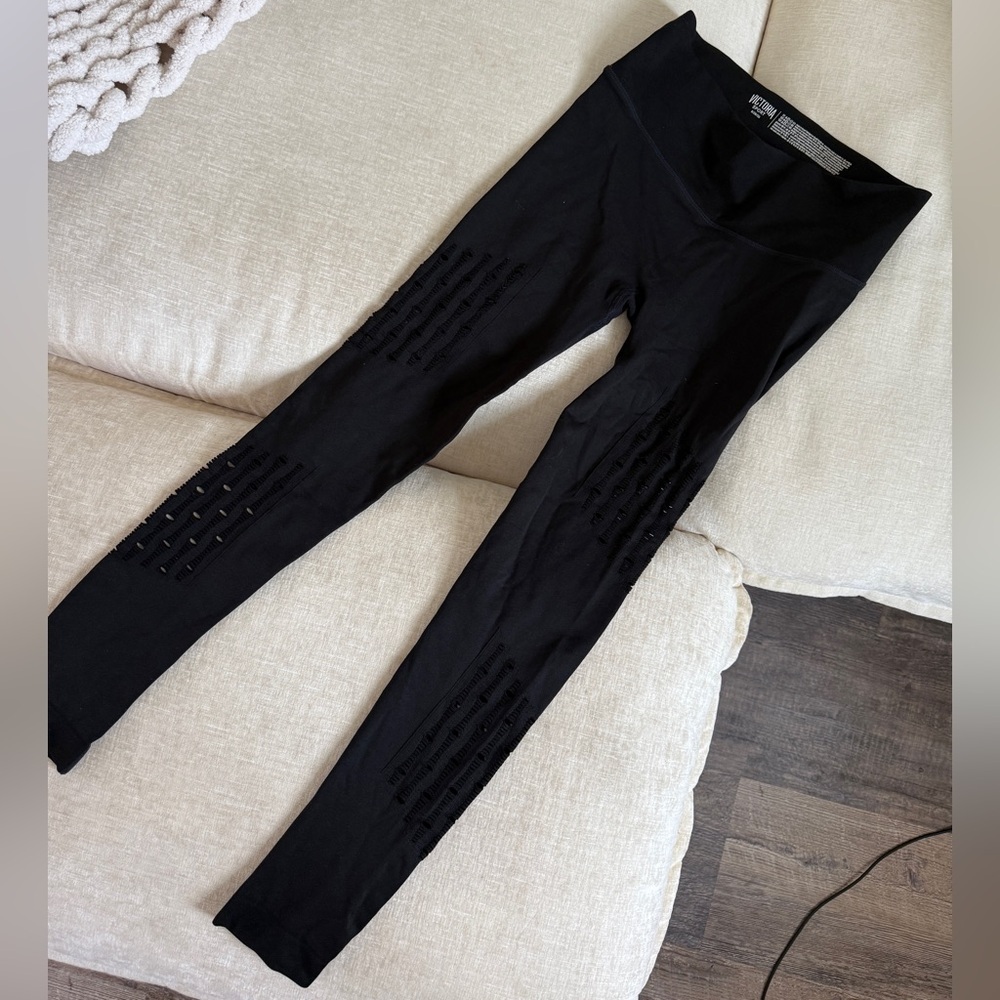 Victoria Secret Sport Black Women's Leggings with Laser-Cut Detail on Calf